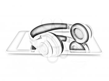 phone and headphones on a white background