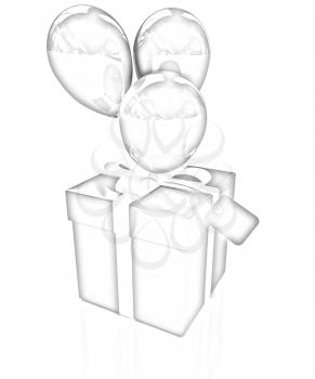 Gift box with balloon for summer on a white background