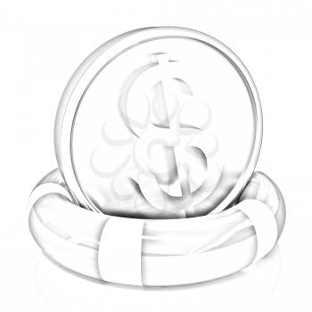 Coin dollar on  lifeline.The best 3d illustration on a white background