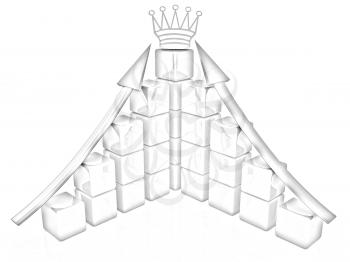 cubic diagramatic structure and crown on a white background