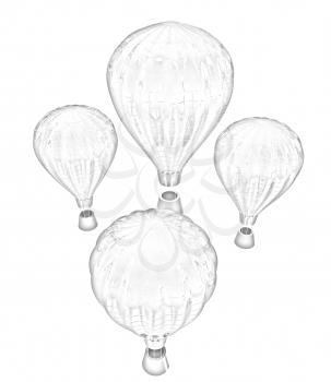 Hot Air Balloons with Gondola. Colorful Illustration isolated on white Background 