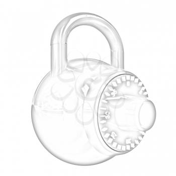 Illustration of security concept with glossy locked combination pad lock on a white background