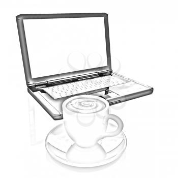 3d cup and a laptop on a white background