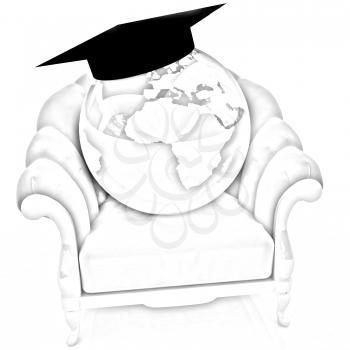 3D rendering of the Earth on a chair on a white background