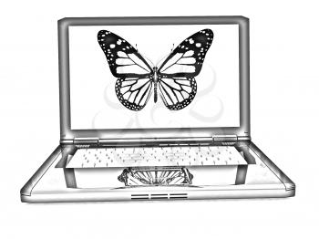 butterfly on a notebook on a white background