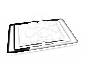 tablet pc and opened book on white background