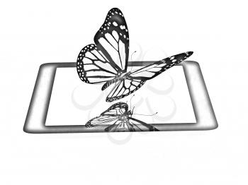 butterflies on a phone on a white background