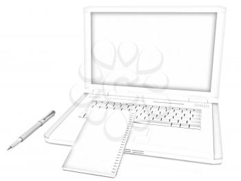 laptop and notepad on a white background
