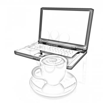 3d cup and a laptop on a white background