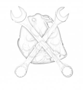 The protective helmet working and crossed wrenches. The image of a skull and bones on a white background