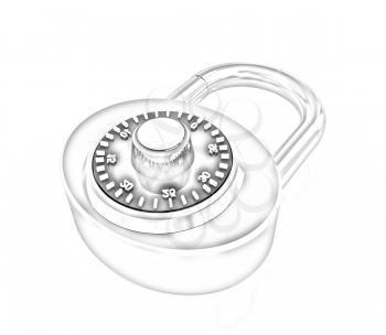 Illustration of security concept with gold locked combination pad lock on a white background
