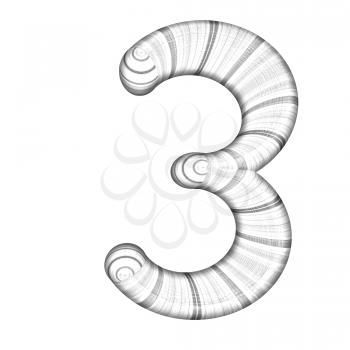 Wooden number 3- three on a white background. 