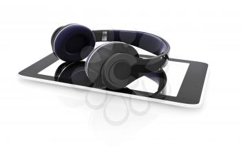 a creative cellphone with headphones isolated on white, portable audio concept 