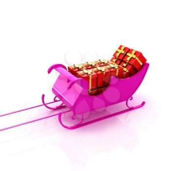Christmas Santa sledge with gifts on a white background 