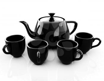 black teapot and cups