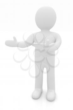 Happy 3d business man showing copy space, isolated on white 