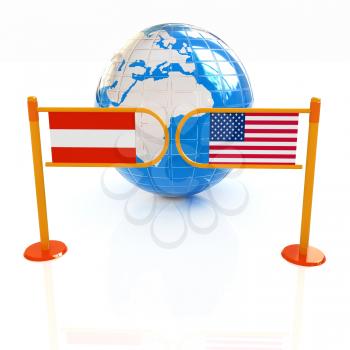 Three-dimensional image of the turnstile and flags of USA and Austria on a white background 
