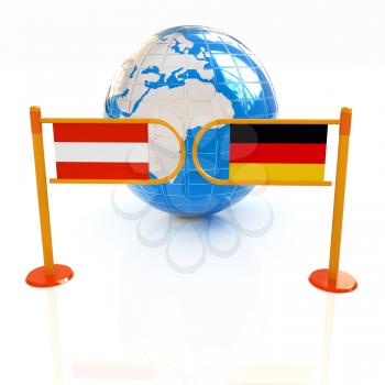Three-dimensional image of the turnstile and flags of Germany and Austria on a white background 