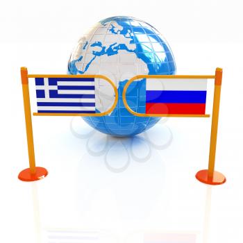 Three-dimensional image of the turnstile and flags of Russia and Greece on a white background 