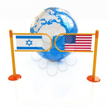 Three-dimensional image of the turnstile and flags of America and Israel on a white background 