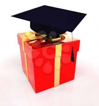 graduation hat on a red gift on a white background