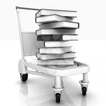 books in cart on a white background