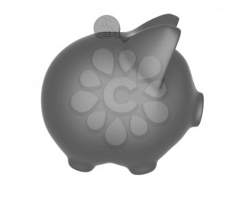 piggy bank and falling coins on white background