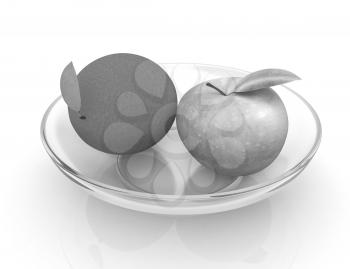 Citrus and apple on a white background
