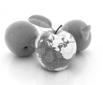 Apple earth and apples on a white background