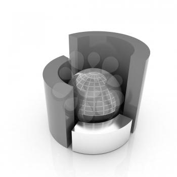 3D circular diagram and sphere on white background on a white background