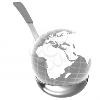 Blue earth on soup ladle on a white background