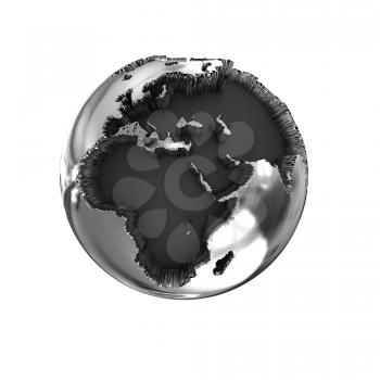 3d illustration chrome of earth globe over white background 