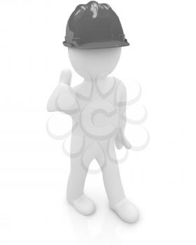 3d man in a hard hat with thumb up on a white background