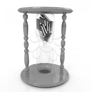 3d hourglass with the books inside on a white background