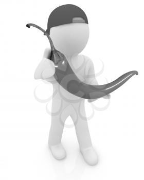 3d man with chili pepper on a white background 