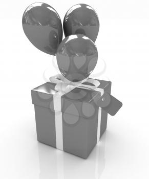 Gift box with balloon for summer on a white background