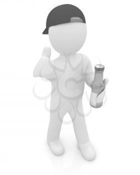 3d man with a water bottle with clean blue water on a white background