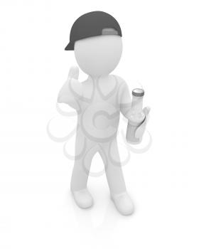 3d man with plastic milk products bottles set on a white background