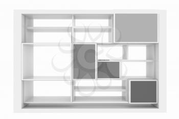 3d isolated Empty colorful bookshelf on a white background