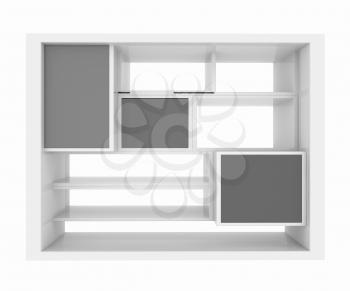 3d isolated Empty colorful bookshelf on a white background