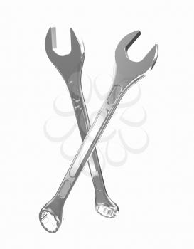 Crossed wrenches on a white background