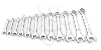 Set of wrenches on a white background