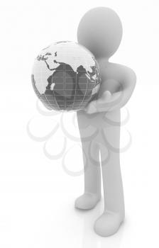 3d man,and earth on a white background