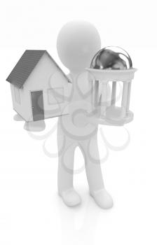 3d man with houses and rotunda on a white background