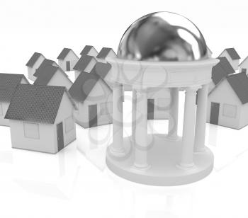 Rotunda and houses on a white background