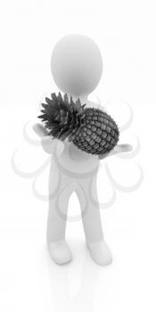 3d man with pineapple on a white background