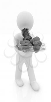 3d man with citrus on a plate on a white background