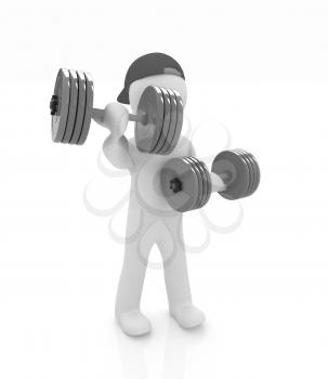 3d man with colorfull dumbbells on a white background