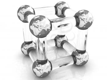 Abstract molecule model of the Earth on a white