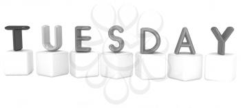 Colorful 3d letters Tuesday on white cubes on a white background